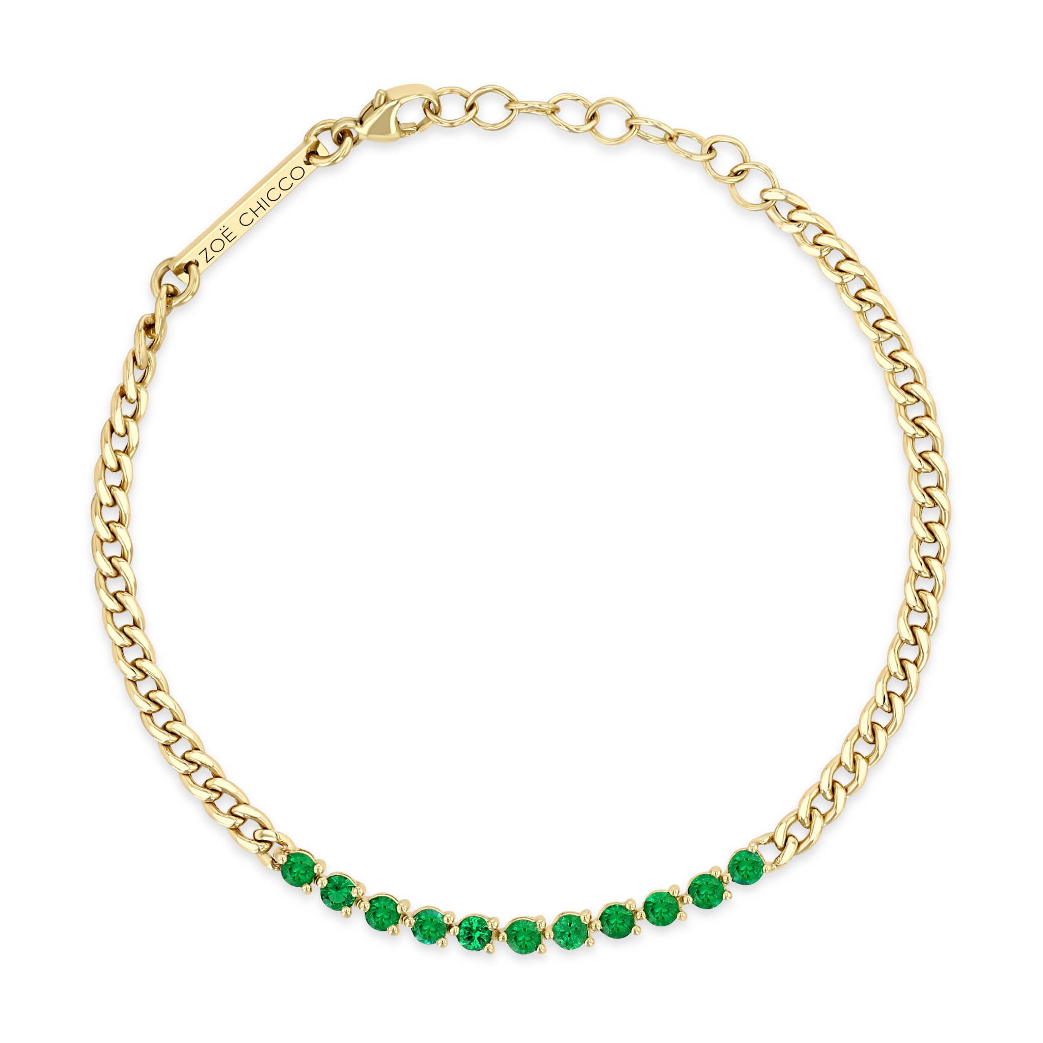 Zoe Chicco 14k Yellow Gold Curb Chain Emerald Segment Bracelet