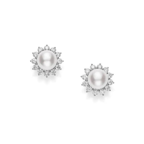 Mikimoto 18k White Gold Classic Elegance Akoya Pearl And Diamond Earrings