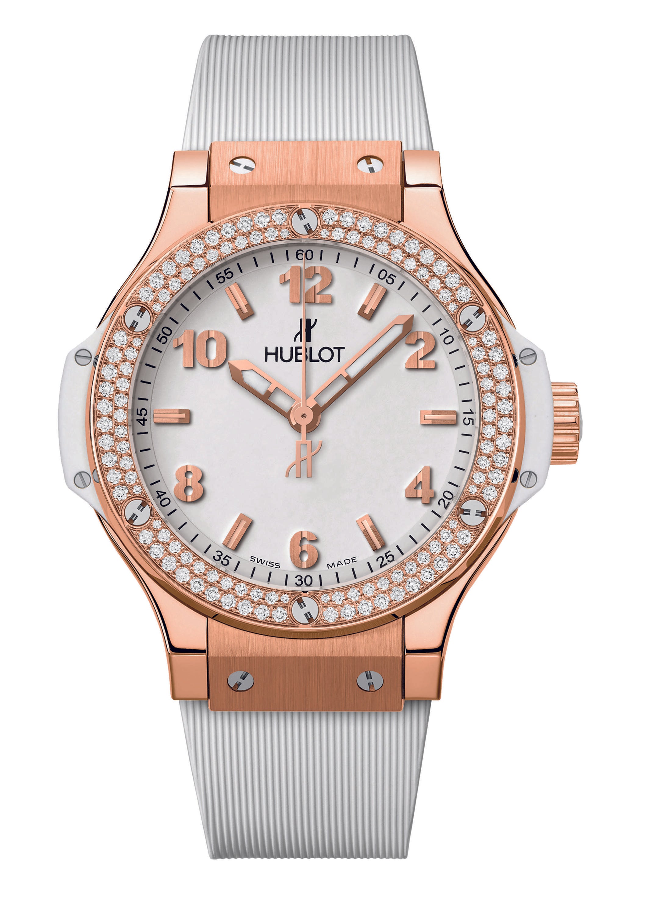 Hublot 18k Rose Gold 38mm Quartz Big Bang Watch With Diamonds