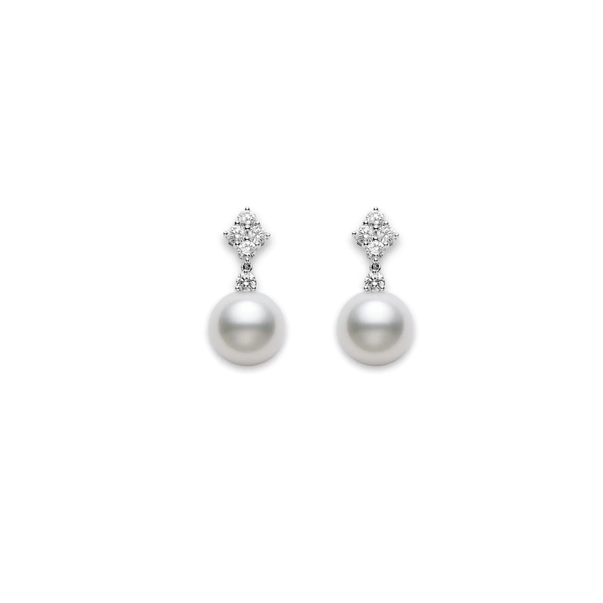 Mikimoto 18k White Gold And 10 Diamond White Pearl Earrings