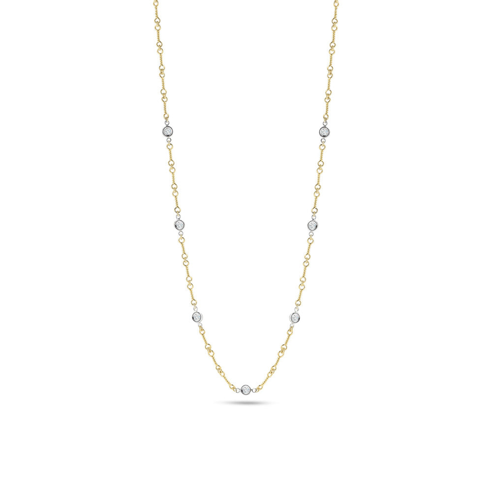Roberto Coin 18k White And Yellow Gold Diamond By The Inch Dog-Bone Link Necklace