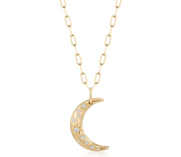 Diamond Crescent Moon Pendant Necklace, 0.16ctw