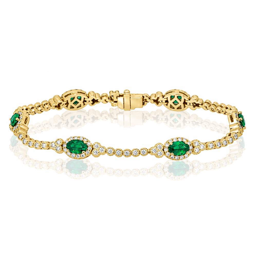 Diamond Tennis Bracelet with Emerald Stations