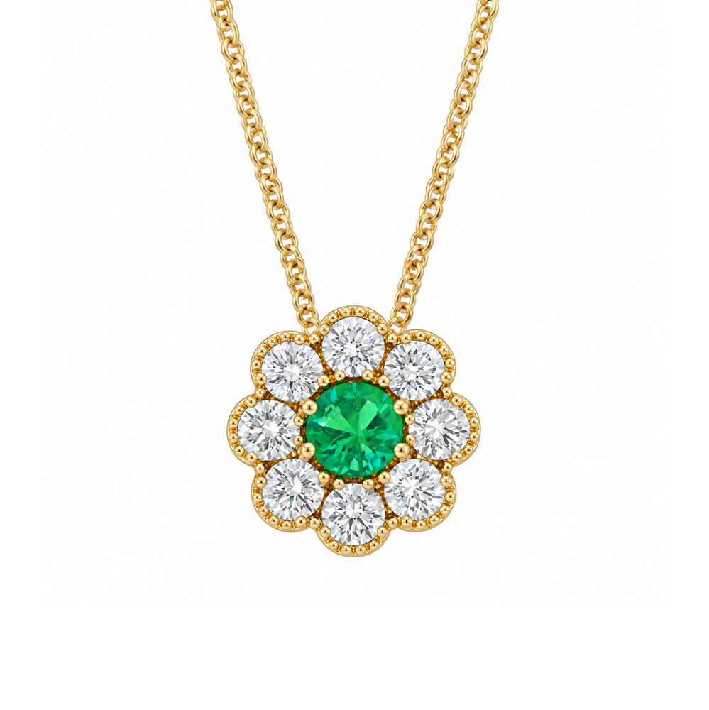 Emerald &amp; Diamond Pendant Necklace