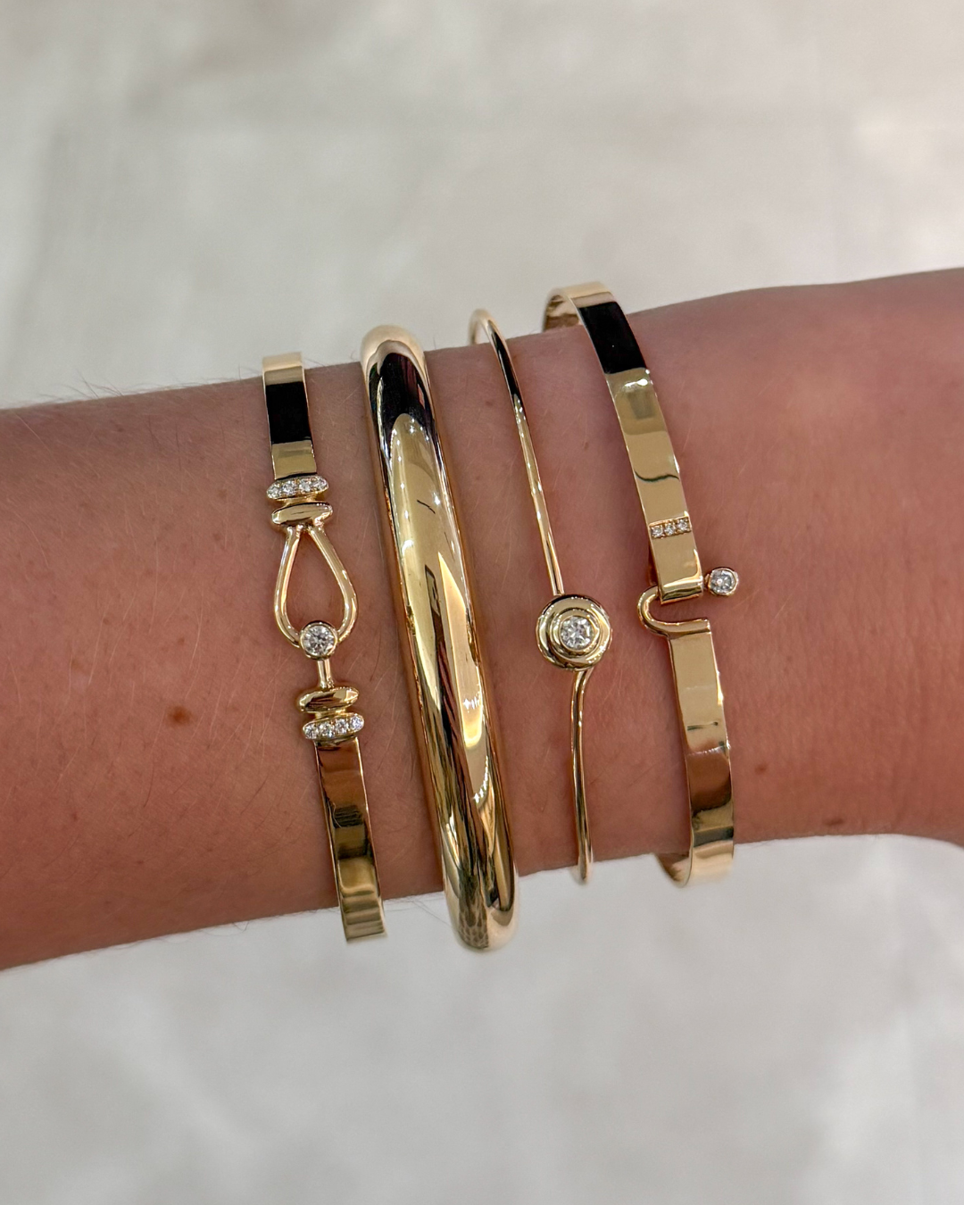 14k Yellow Gold Flat Wire Diamond Cuff Bracelet