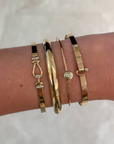14k Yellow Gold Flat Wire Diamond Cuff Bracelet