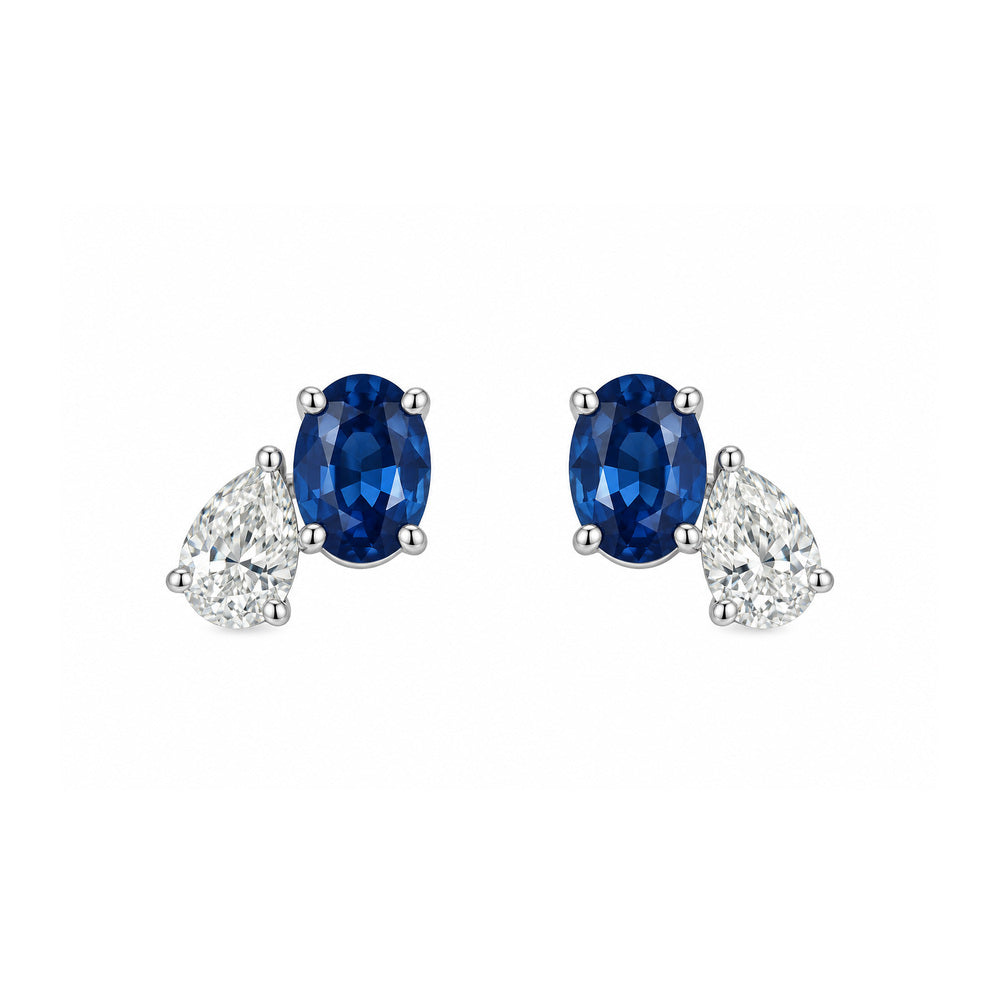 Sapphire &amp; Diamond Toi et Moi Stud Earrings