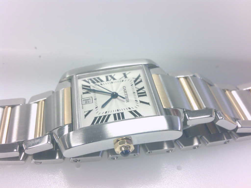 Preowned Stainless Steel And 18k Yellow Gold Cartier Tank Francaise
