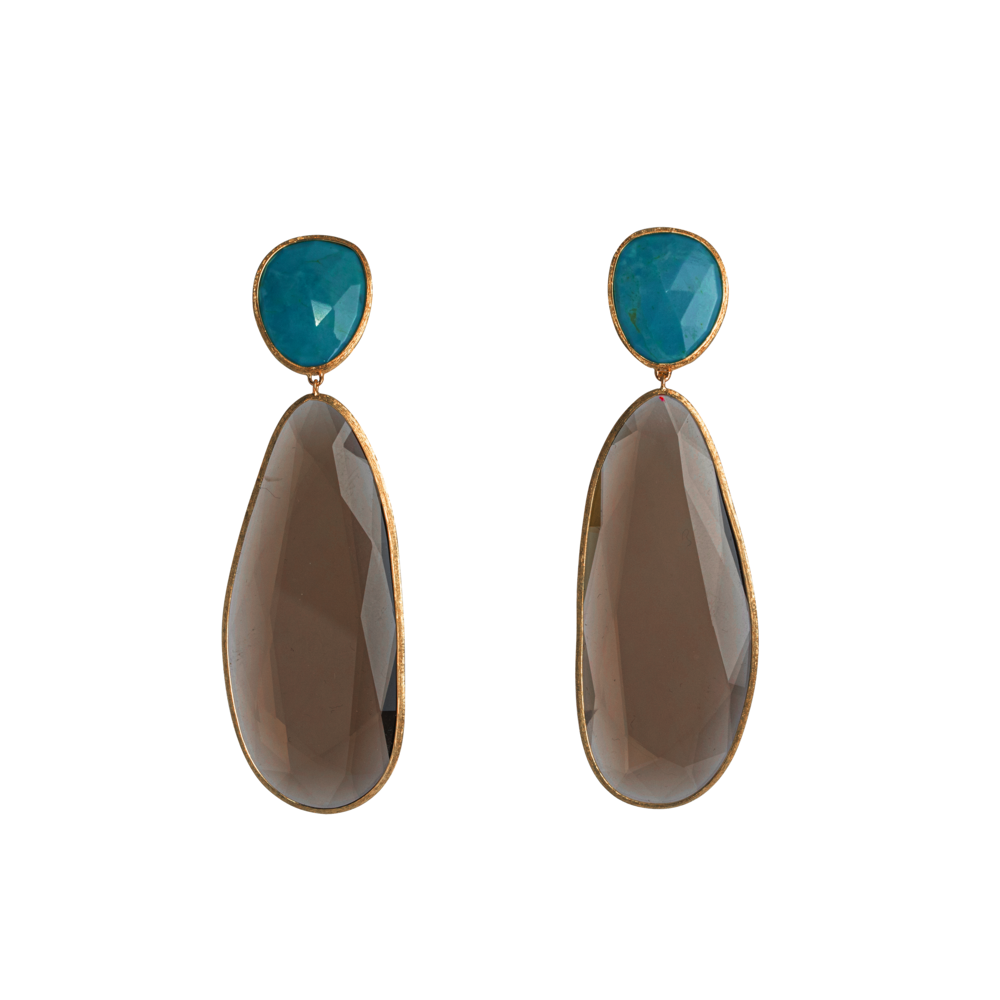 These limited-edition 18K yellow gold drop earrings from Marco Bicego's Unico collection feature turquoise stones with smoky quartz stone drops. Part of the exclusive Unico collection, each design is produced in limited quantities.
