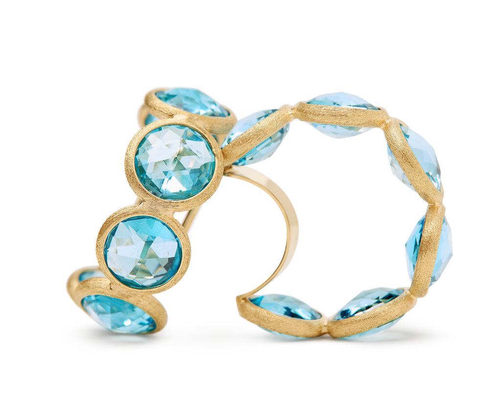 Bezel Set Blue Topaz Hoop Earrings