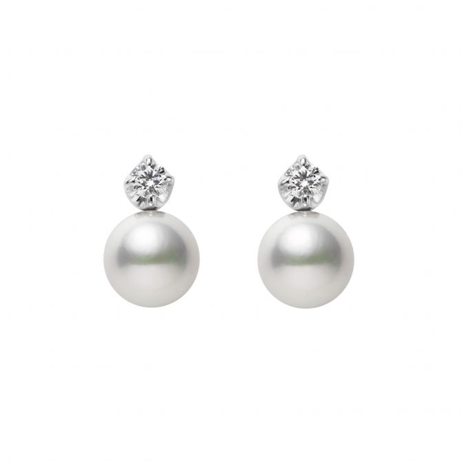 Mikimoto 18k White Gold Akoya Pearl And Diamond Earrings 5mm