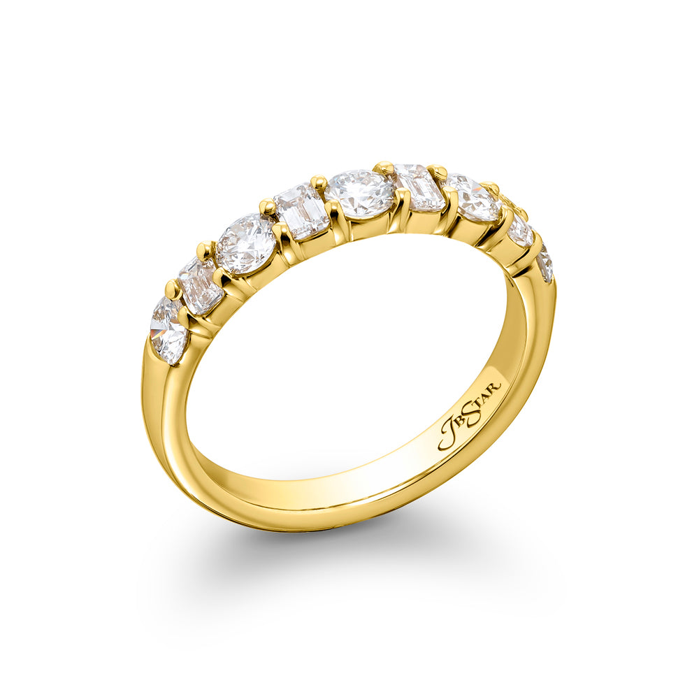 Alternating Emerald &amp; Round Diamond Band, 1.20ctw