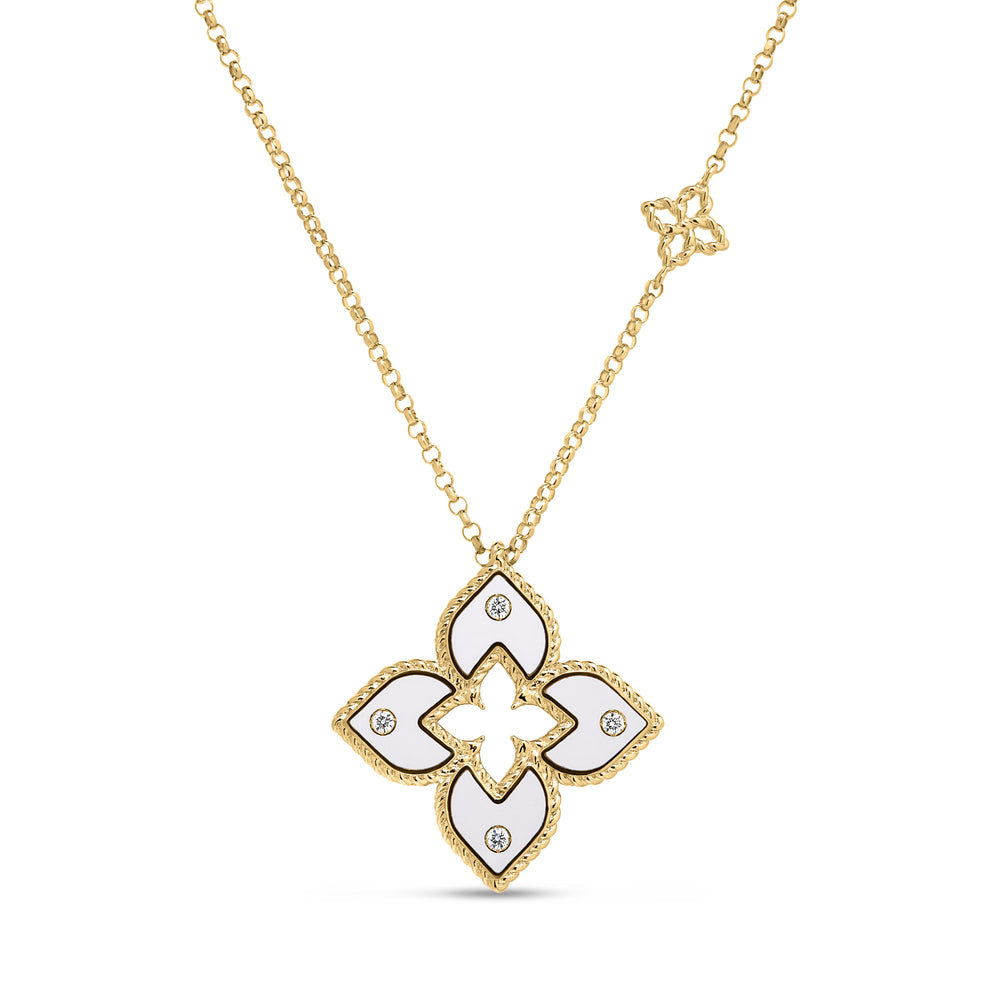 Diamond &amp; Enamel Flower Necklace, 0.02ctw