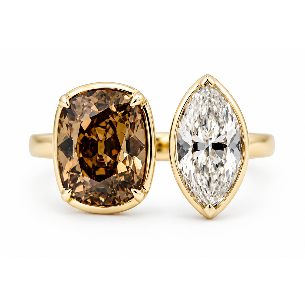 Open Toi Et Moi Brown Diamond &amp; Marquise Diamond Ring