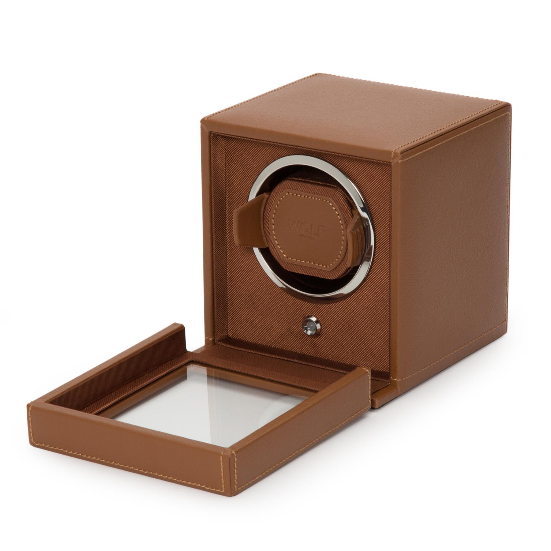 Cognac Single Watch Winder With Cover