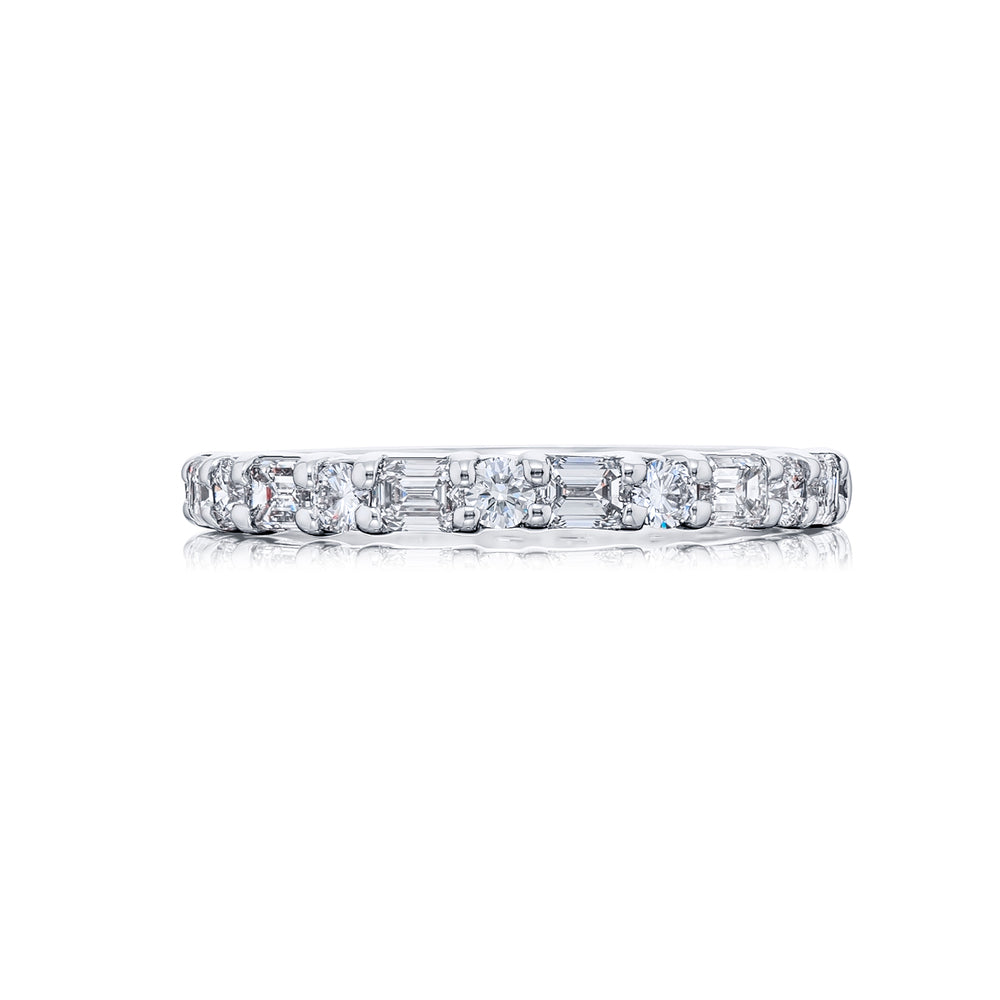 Alternating Emerald &amp; Round Diamond Band, 0.83ctw