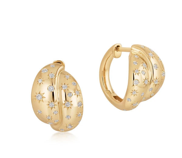 Scattered Diamond Crossover Hoop Earrings, 0.37ctw