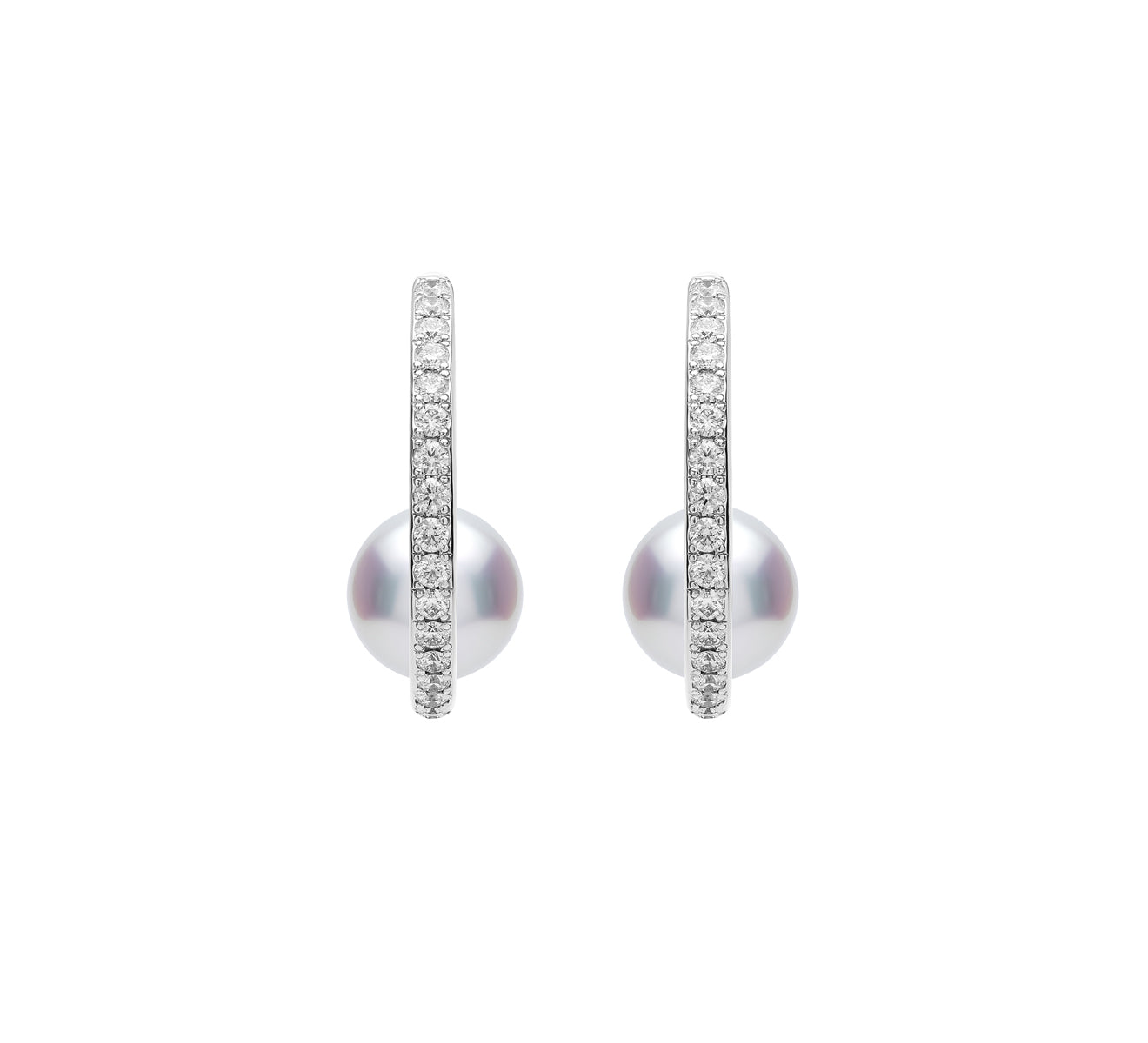 Mikimoto 18k White Gold And Pearl And Pavé Diamond Hoop Earrings