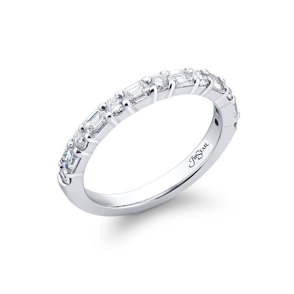 Alternating Emerald &amp; Round Diamond Band, 0.83ctw