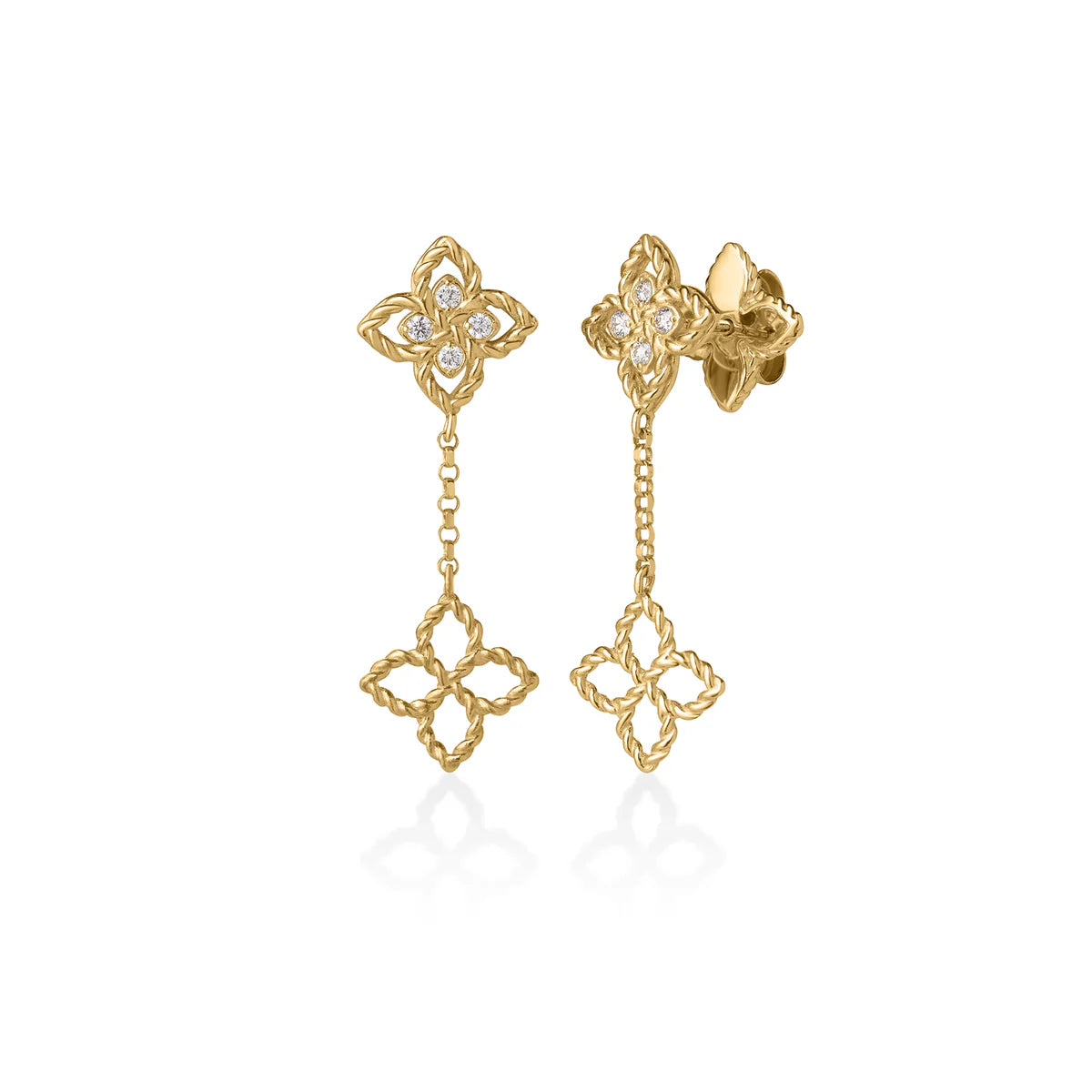 Roberto Coin 18k Yellow Gold Love in Verona Diamond Flower Drop Earrings