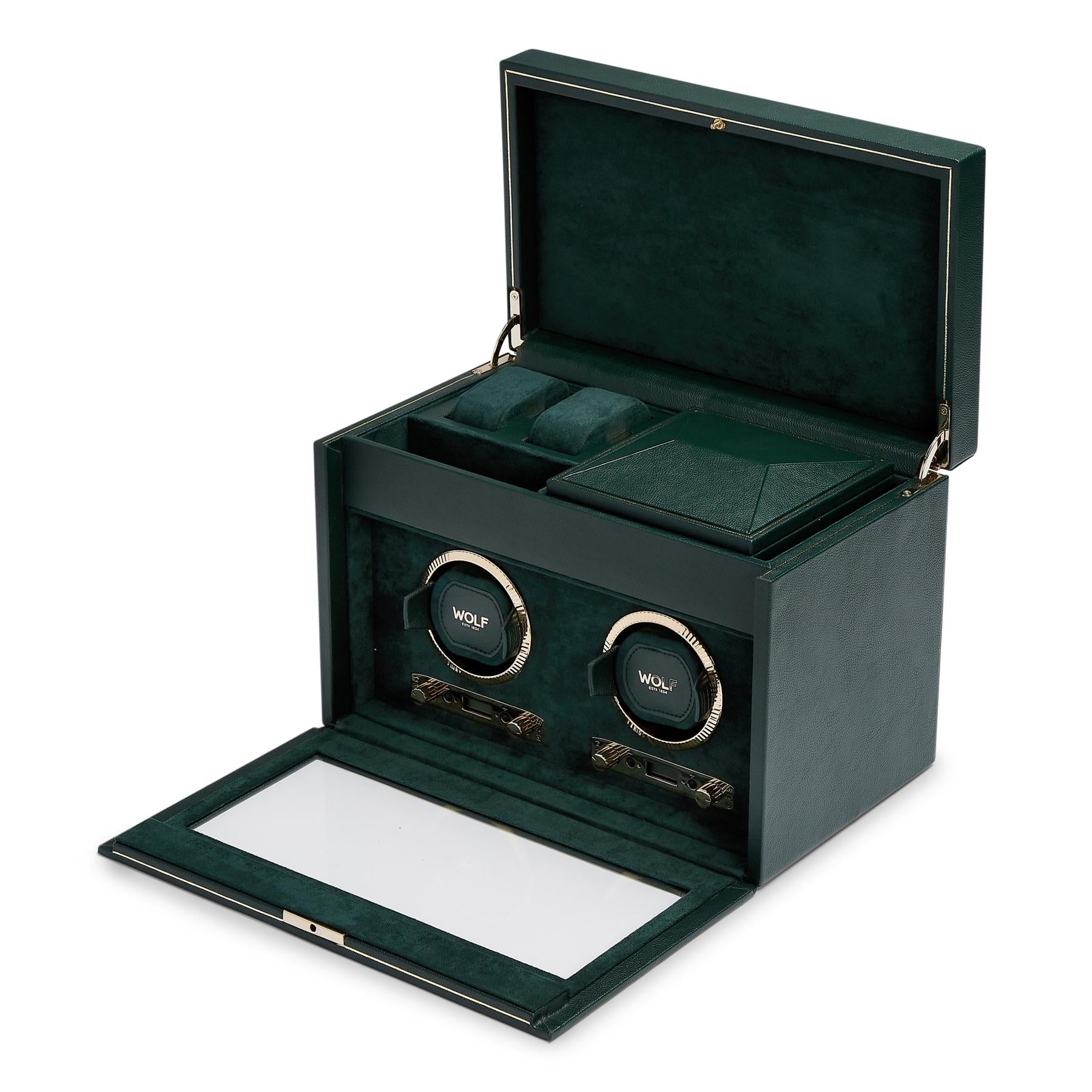 Green Double Watch Winder With Storage