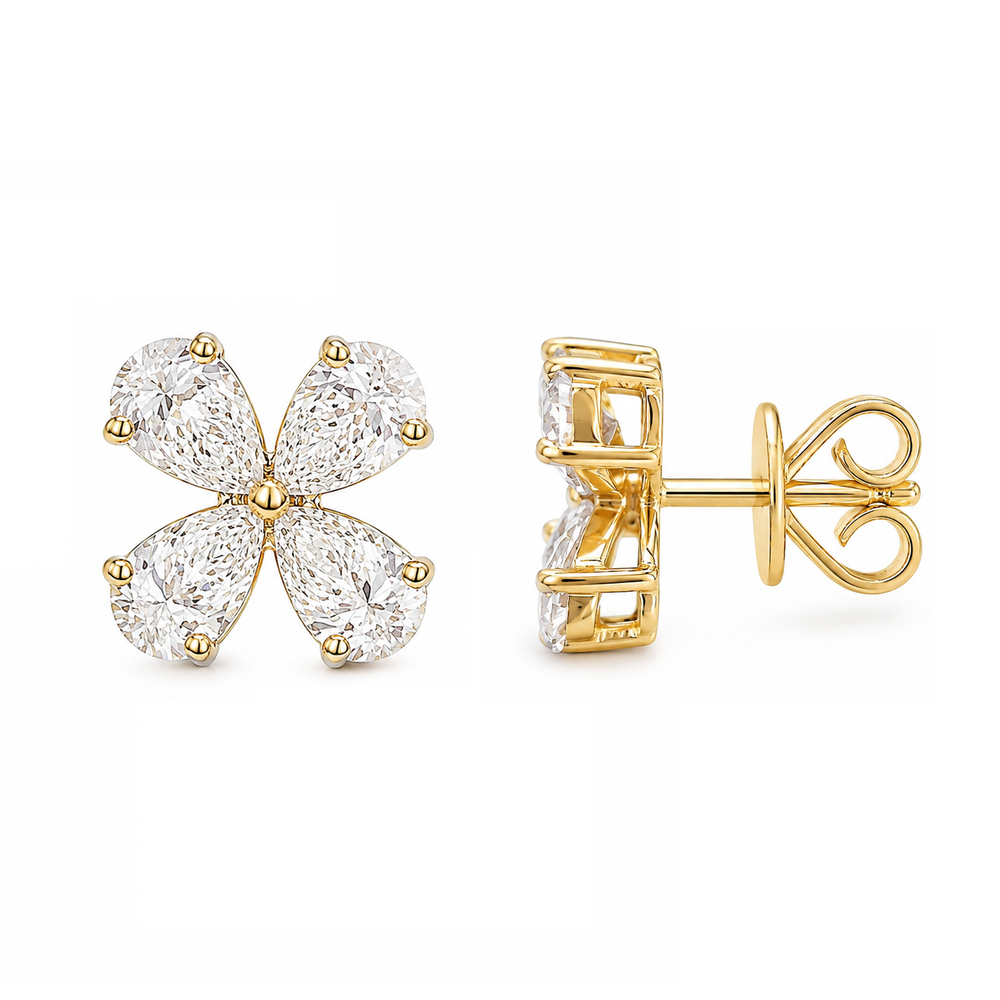 diamond earrings in the shape of a flower.