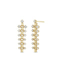 These 14k yellow gold earrings feature a box chain with prong set diamonds that graduate in size and total 0.76ctw. Shown on a white background.