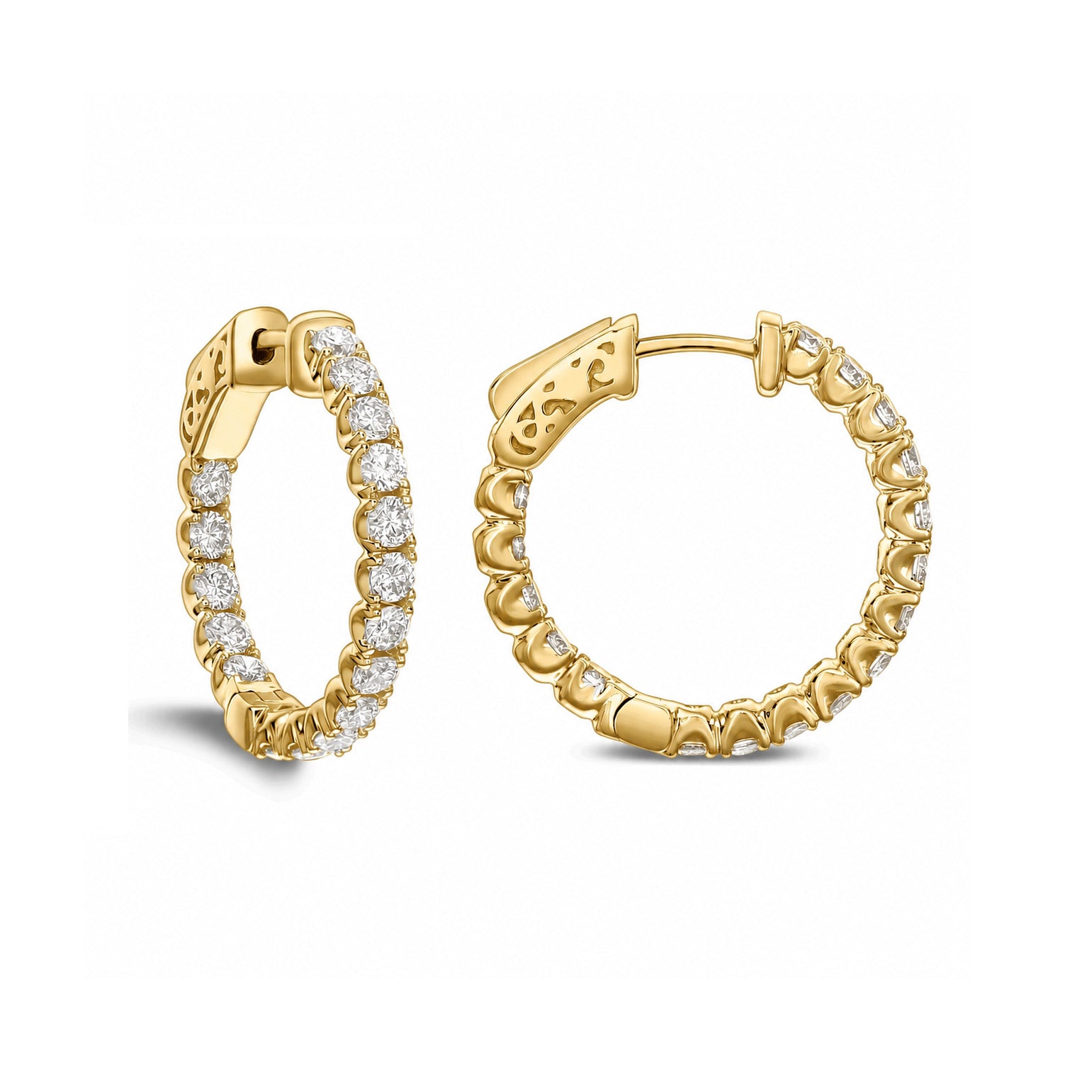 18k Yellow Gold 2ctw Diamond Hoop Earrings