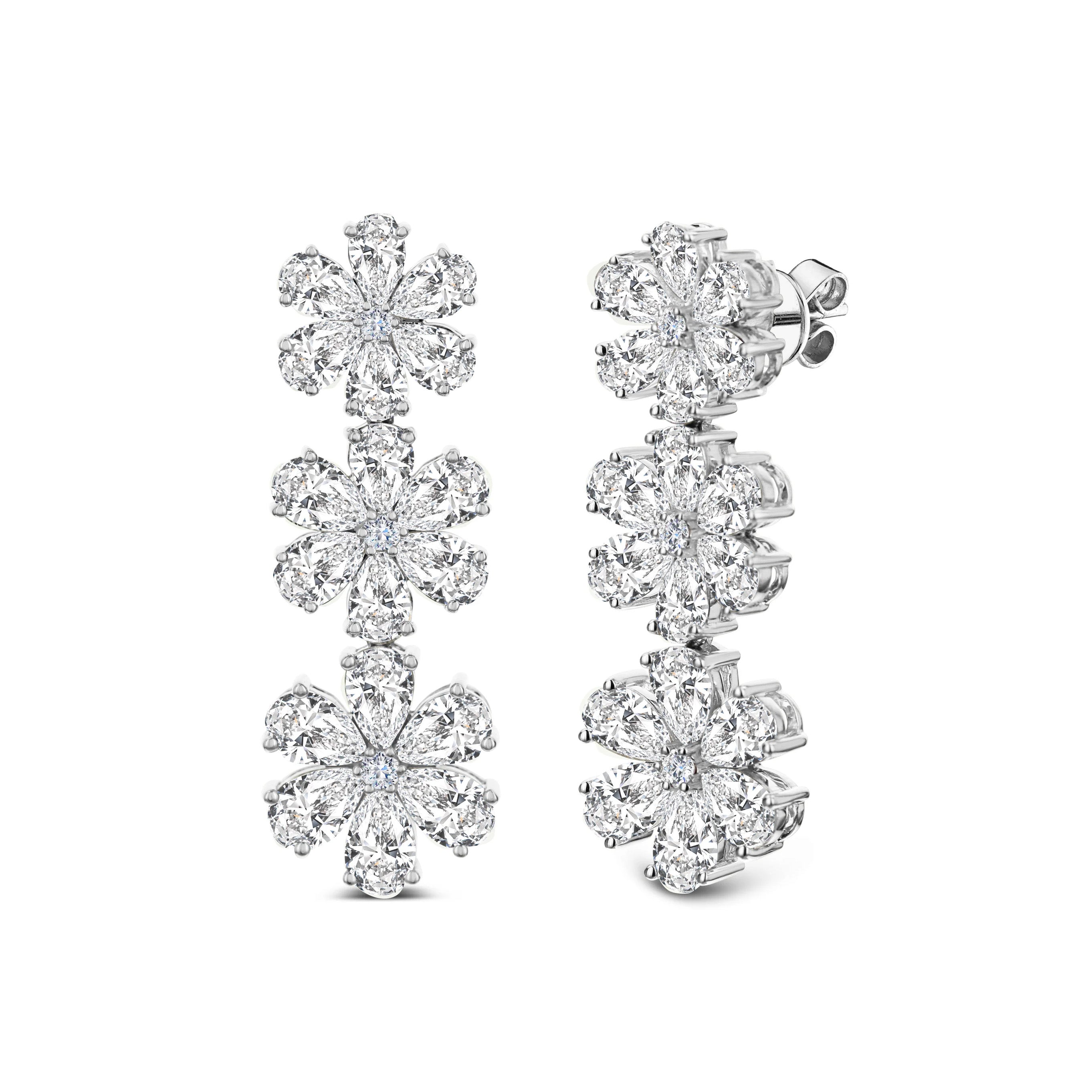 Brown &amp; Co. 18k White Gold Flower Diamond Drop Earrings