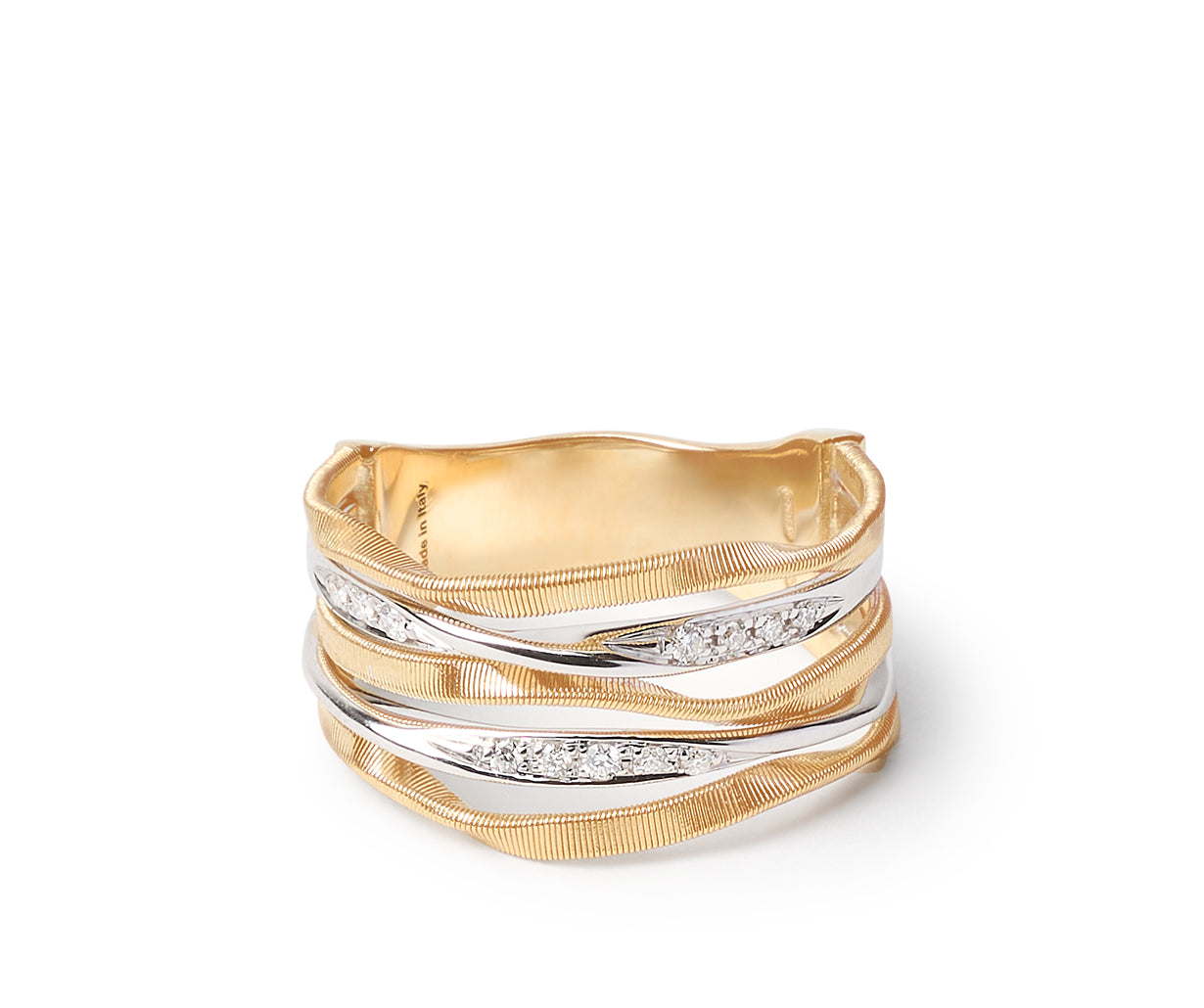 18k Yellow Gold Five Row Coil Ring with Diamond Strands