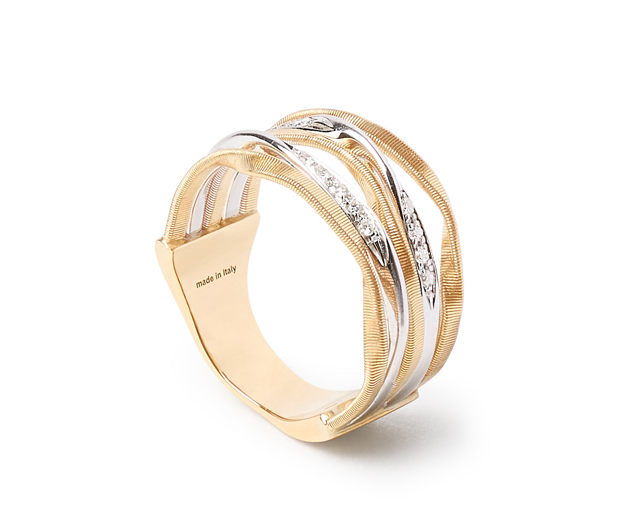 18k Yellow Gold Five Row Coil Ring with Diamond Strands