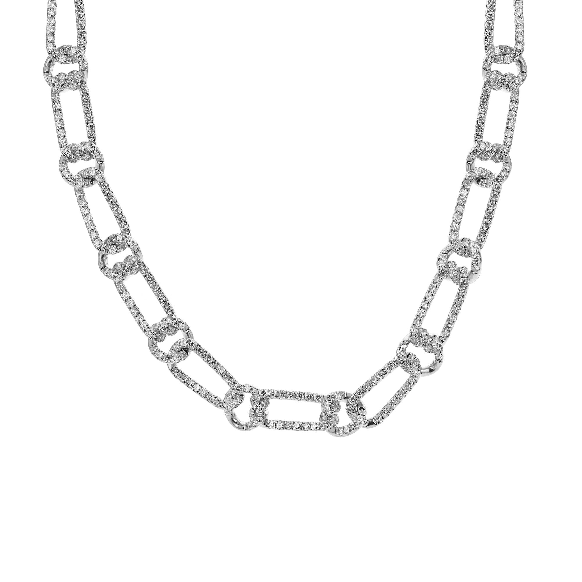 18k White Gold 6.50ctw Diamond Chain Link Necklace