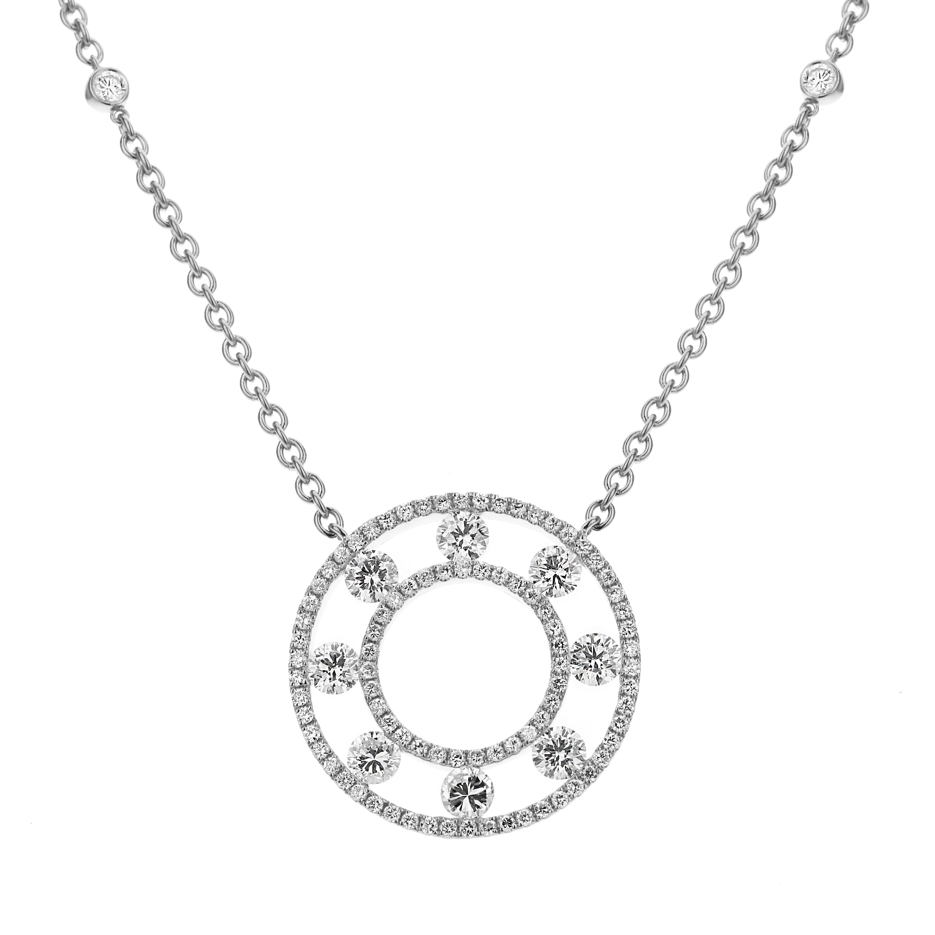 18k White Gold 3.25ctw Diamond Open Circle Pendant Necklace