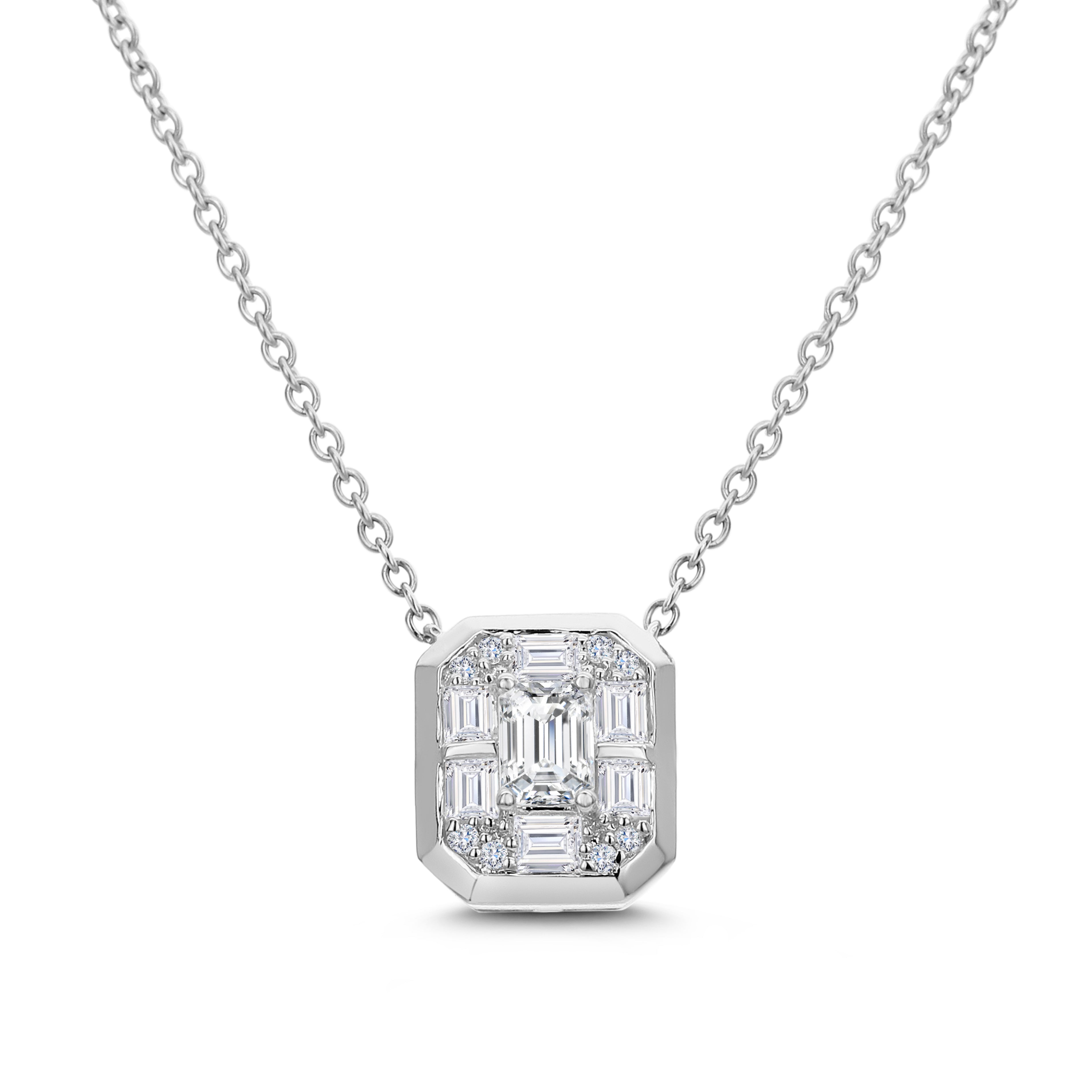 18k White Gold Multi-Shape Diamond Illusion Pendant Necklace