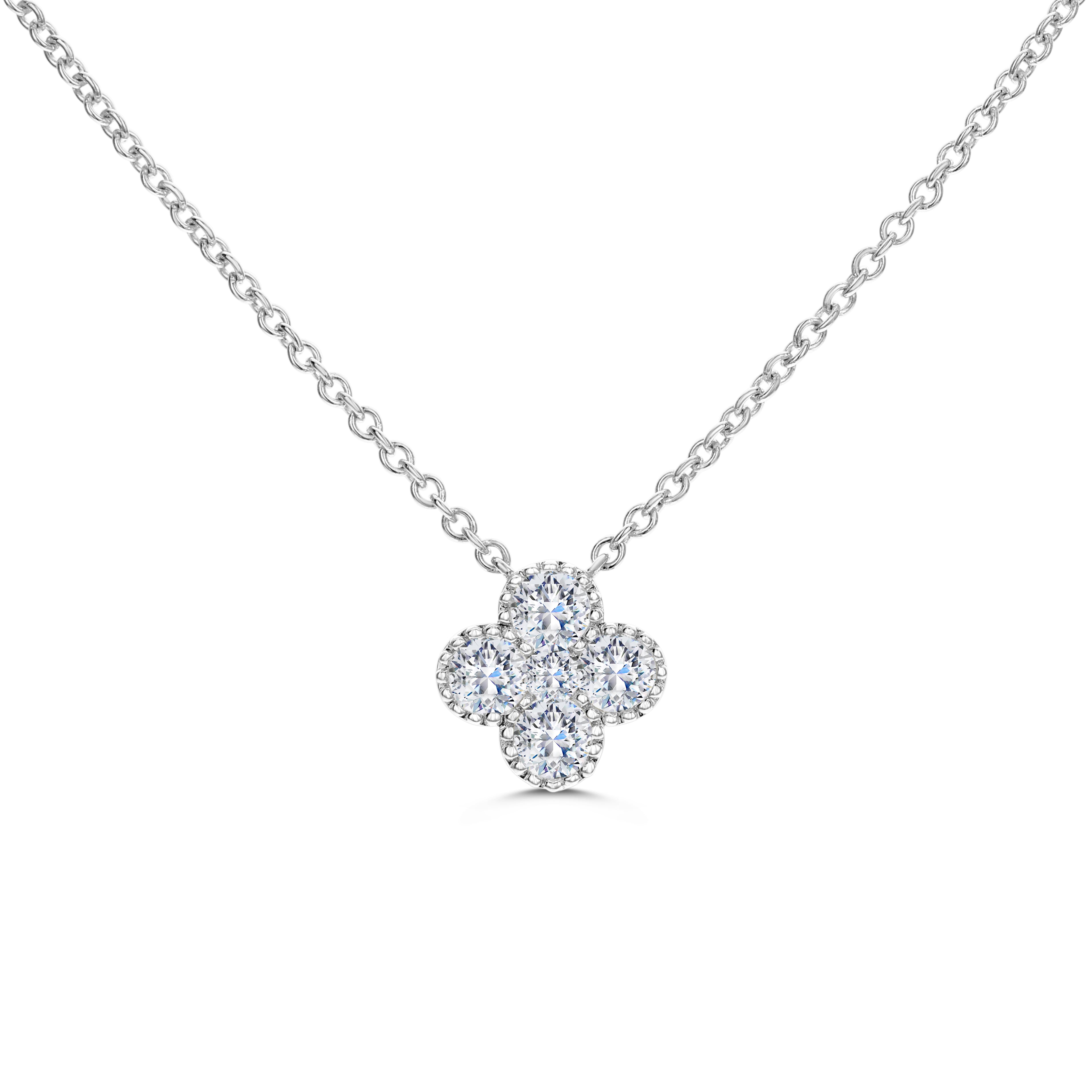 18k White Gold 1.00ctw Diamond Clover Pendant Necklace