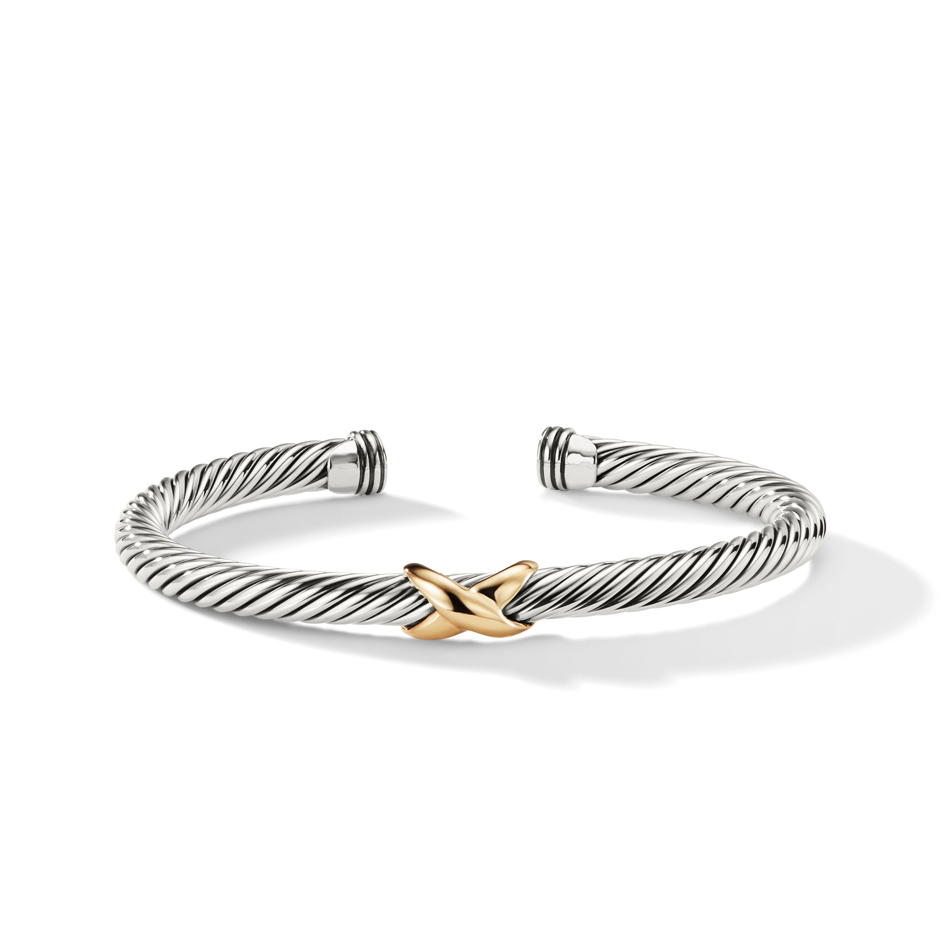 X Classic Cable Station Bracelet In Sterling Silver With 14k Yellow Gold 5mm