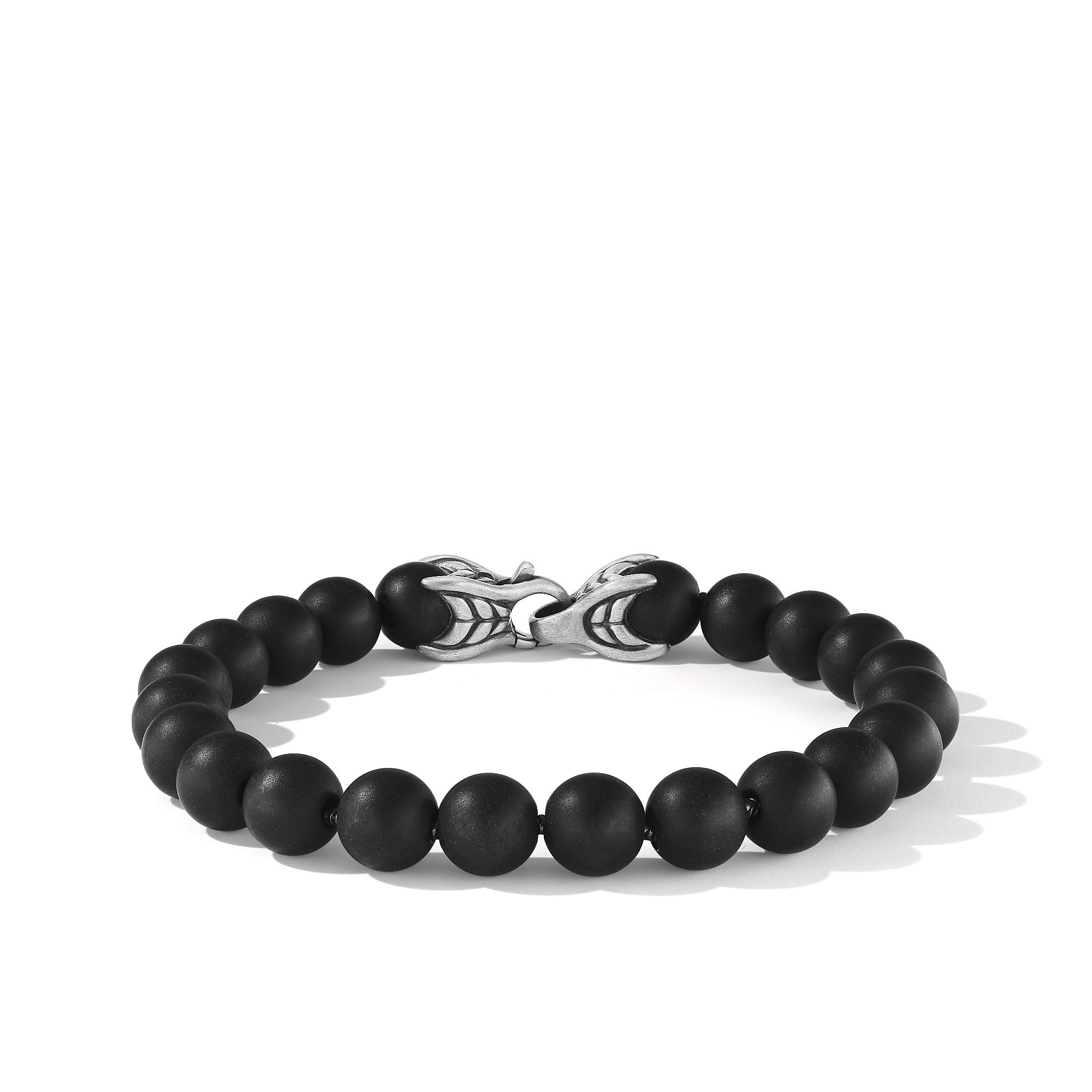 8 Mm Spiritual Beads Bracelet In Sterling Silver With Black Onyx