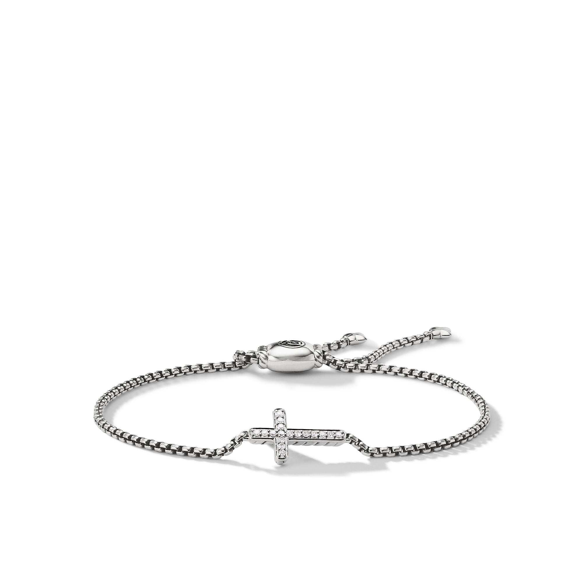 Petite Pave Cross Chain Bracelet In Sterling Silver With Diamonds 1.7mm