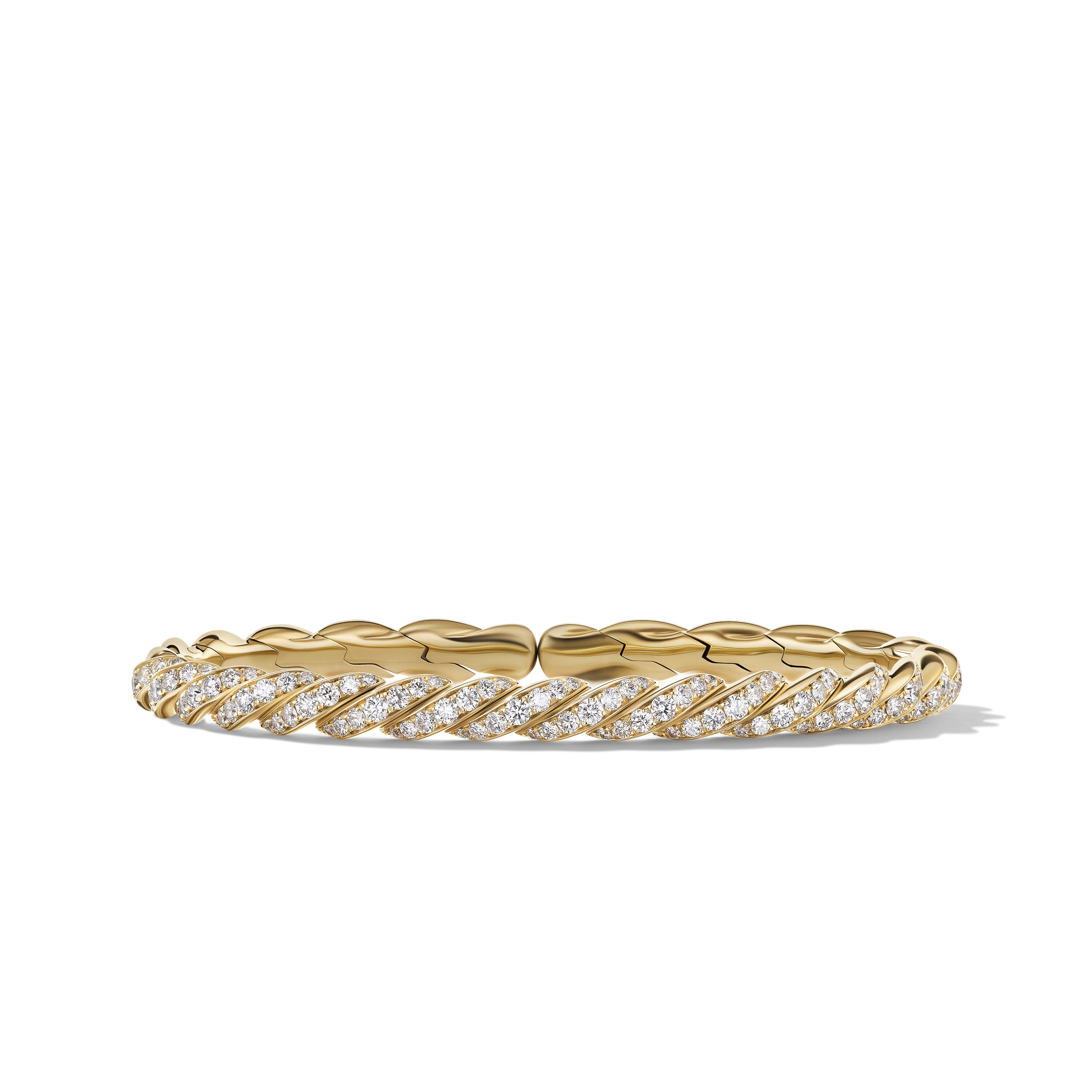 Sculpted Cable Flex Bracelet In 18k Yellow Gold With Diamonds 5mm