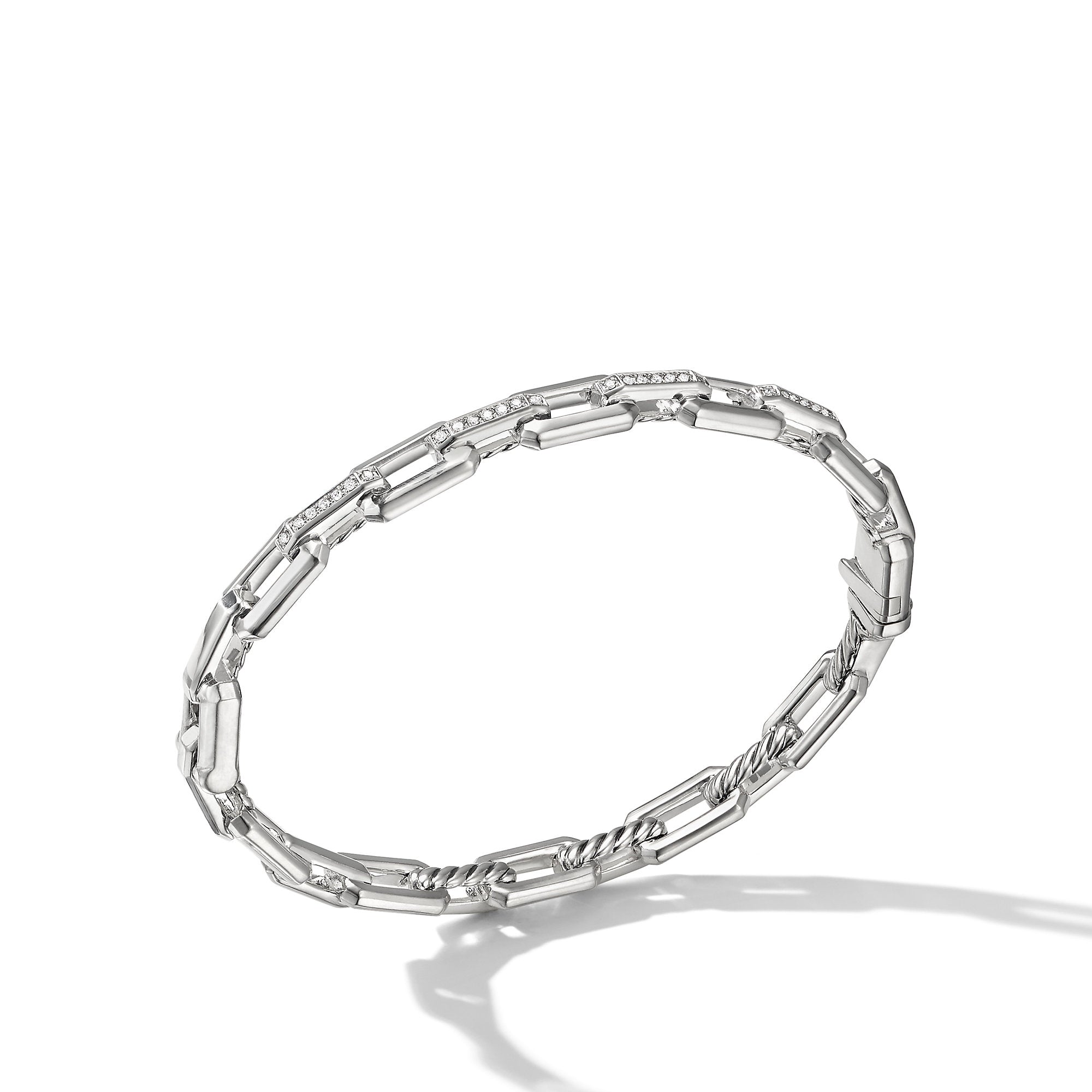 Stax Link Bracelet In Sterling Silver With Diamonds 6.7mm