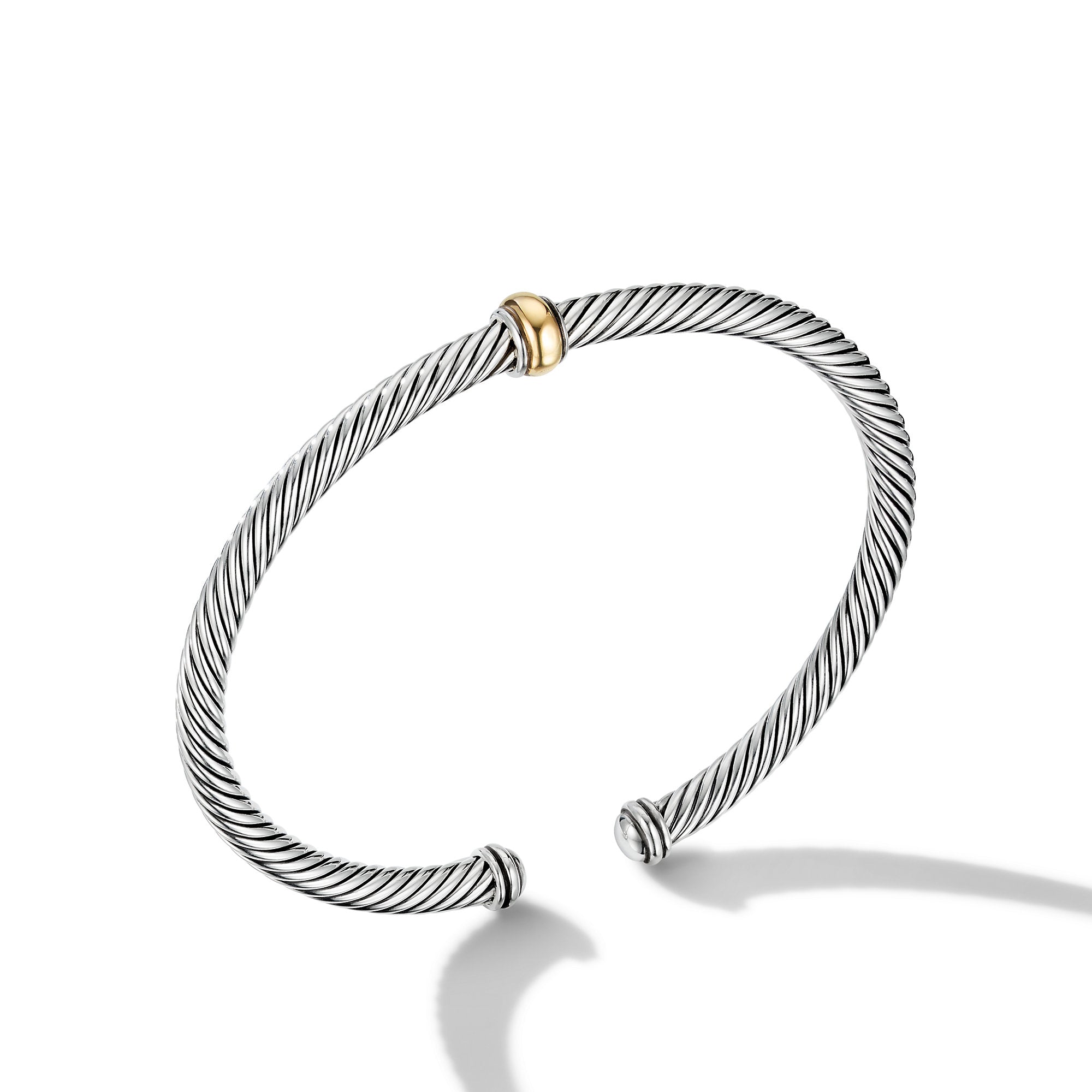 Classic Cable Station Bracelet In Sterling Silver With 18k Yellow Gold 4mm