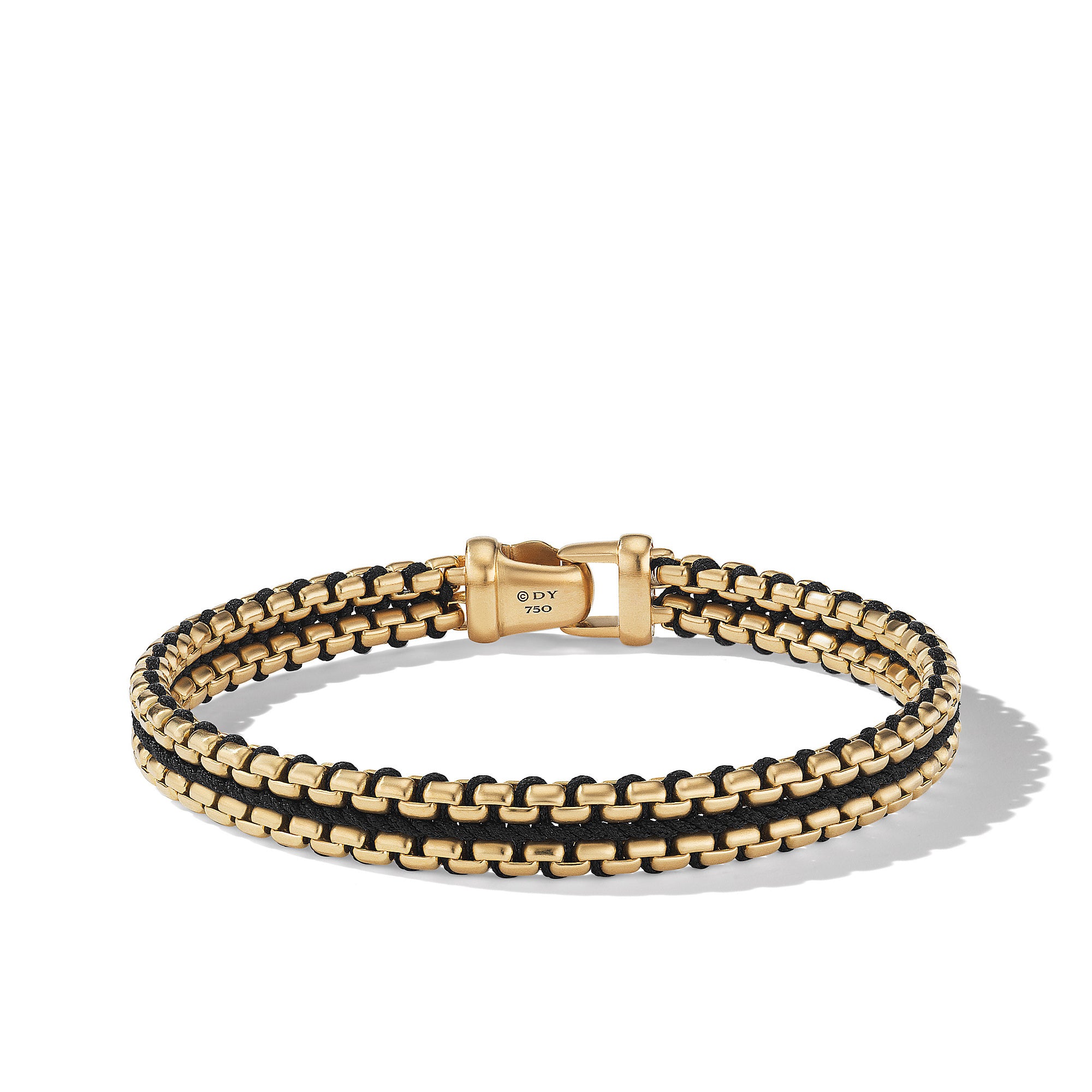 Woven Box Chain Bracelet With Black Nylon And 18k Yellow Gold 10mm