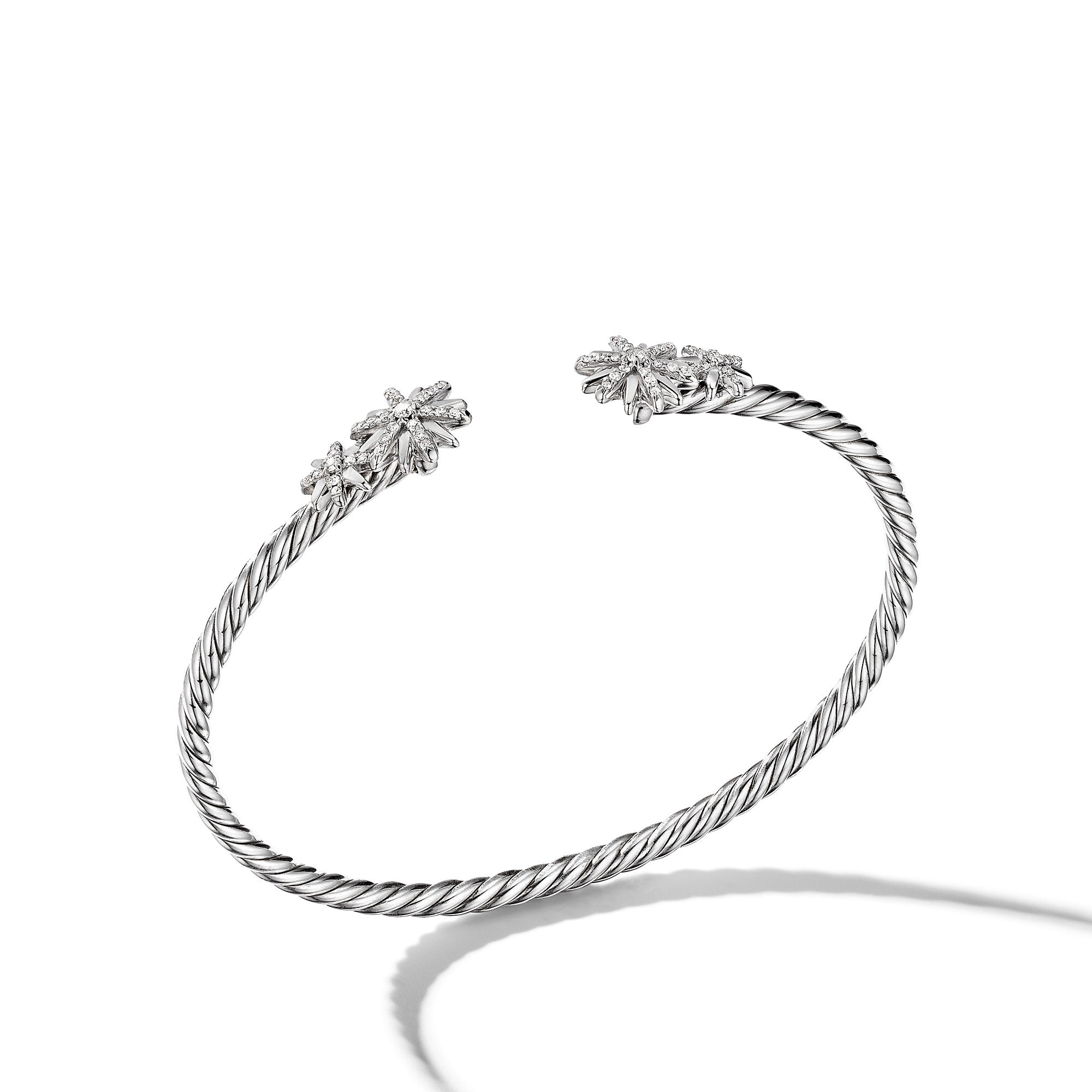 Starburst Cable Bracelet In Sterling Silver With Diamonds 3.5mm