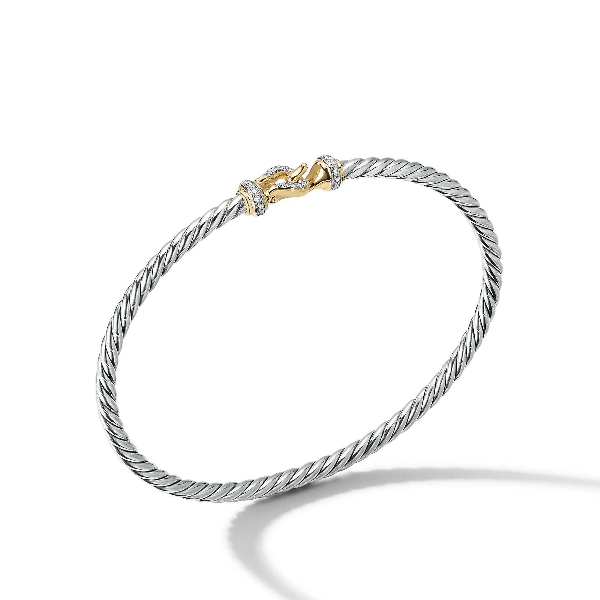 Buckle Classic Cable Bracelet In Sterling Silver With 18k Yellow Gold And Diamonds 3mm