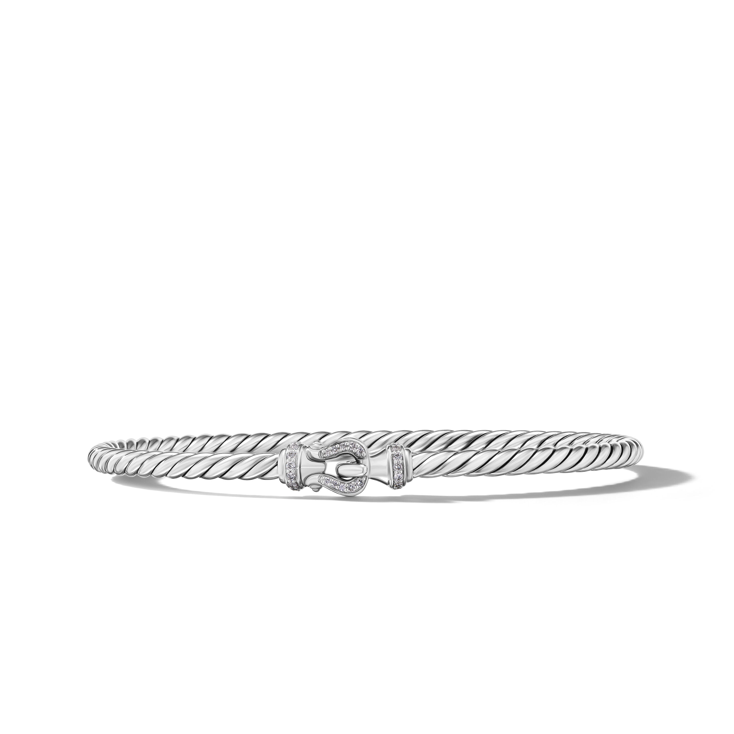 Buckle Classic Cable Bracelet In Sterling Silver With Diamonds 3mm