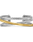 David Yurman Crossover Three Row Cuff Bracelet In Sterling Silver With 14k Yellow Gold, 20mm