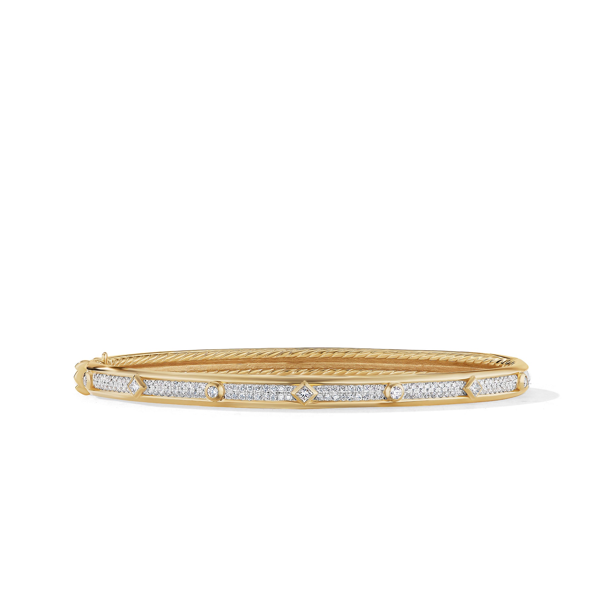 Modern Renaissance Bangle Bracelet In 18k Yellow Gold With Full Pave Diamonds 4.5mm