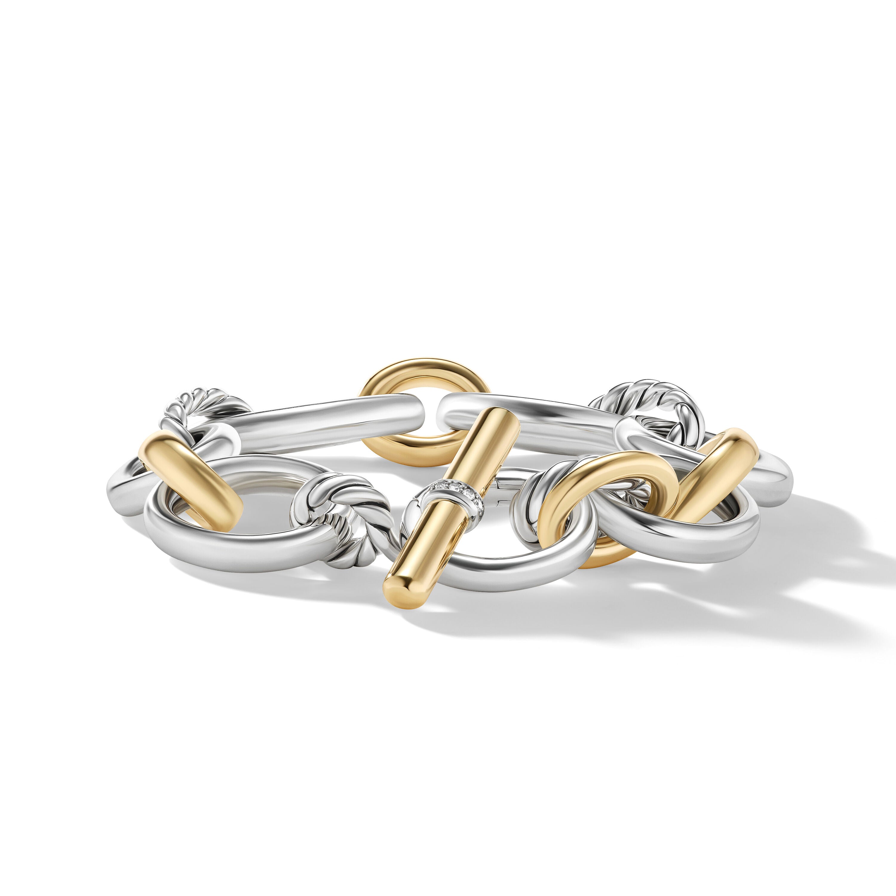 Dy Mercer Chain Bracelet In Sterling Silver With 18k Yellow Gold And Diamonds 25mm