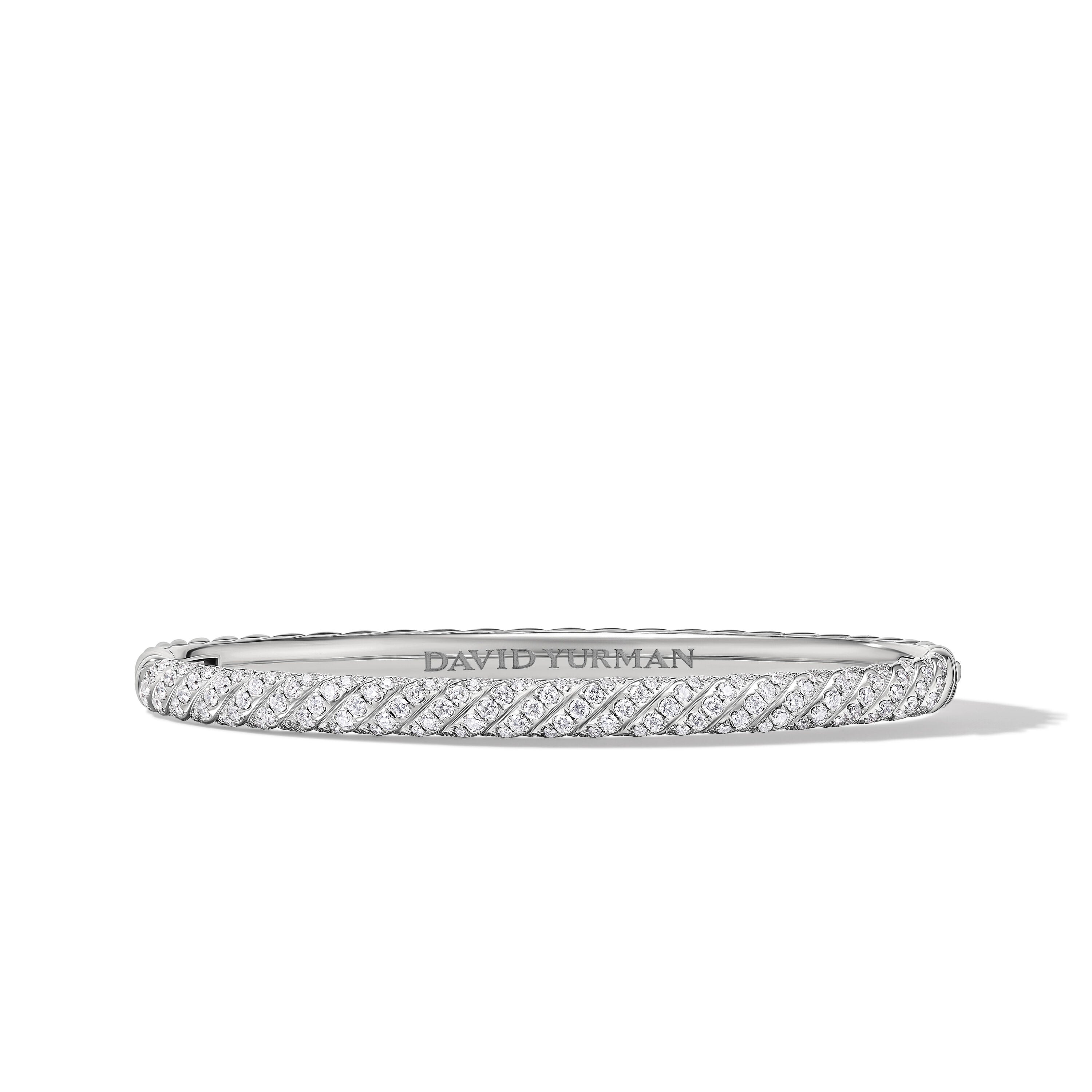 Sculpted Cable Bangle Bracelet In 18k White Gold With Diamonds 4.6mm