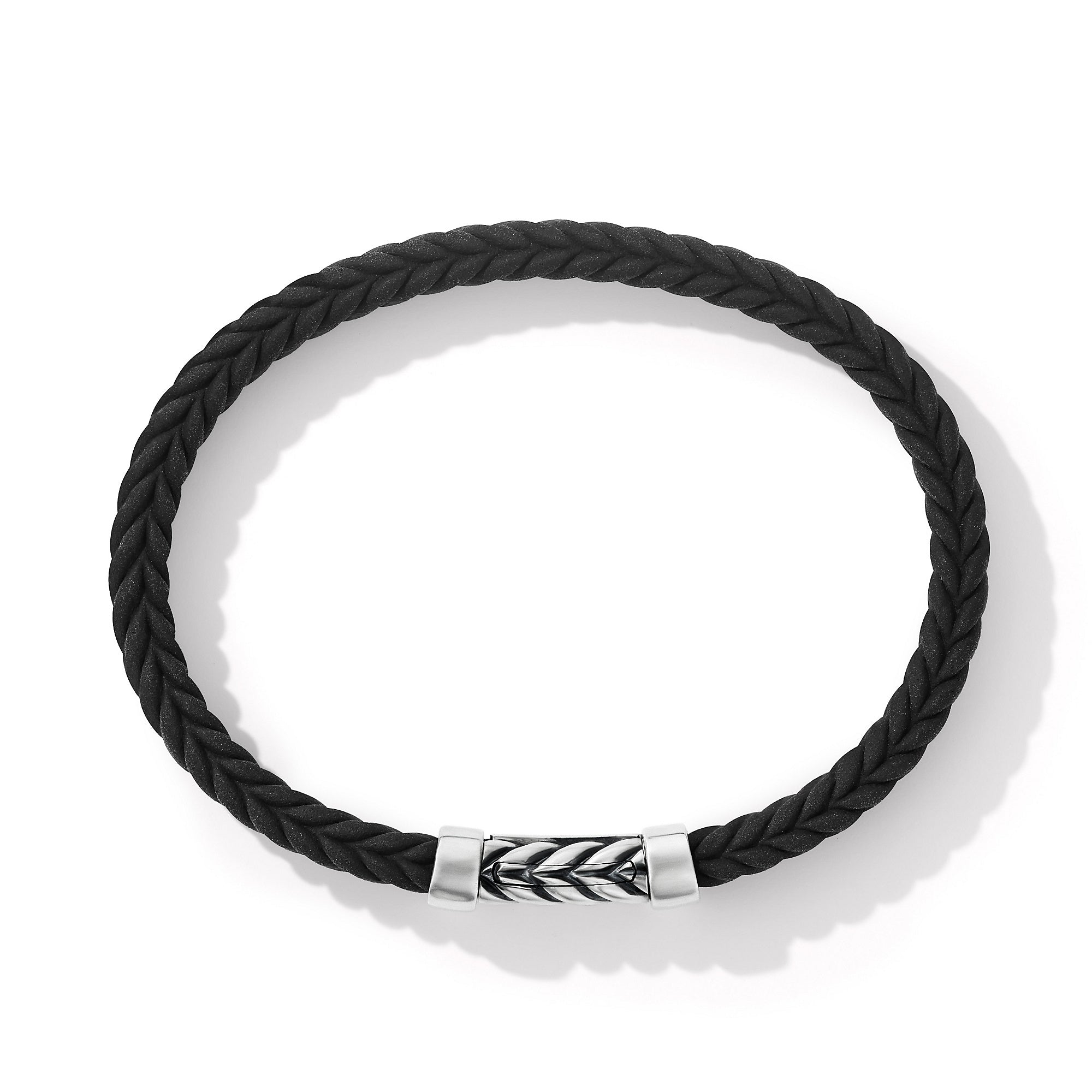 David Yurman Chevron Bracelet In Black Rubber With Diamonds And Sterling Silver, 9mm